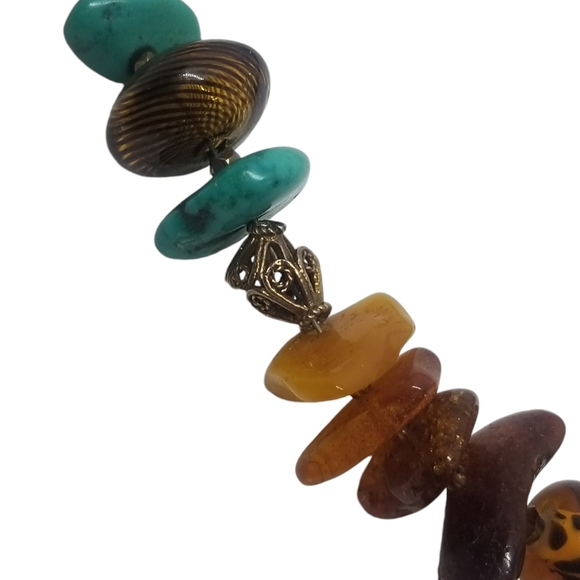 ARTISAN MADE GEMSTONE & ART GLASS MEDLEY STATEMENT NECKLACE WITH 14K GOLD CHAIN - Picture 6 of 11